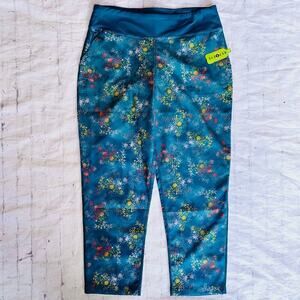 NWT Women’s Med Petite (10/12) Lands' End Repreve Active Yoga Pants Teal Floral